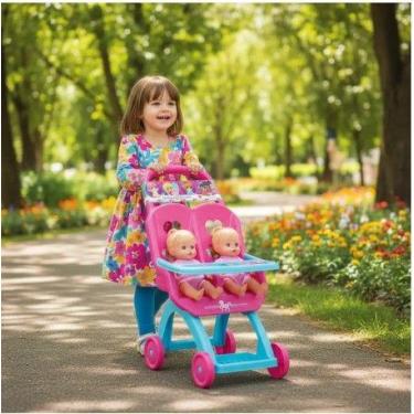 Imagem de Carrinho de Boneca C/ 2 Lugares Rosa Brinquedo Menina Duplo - Líder