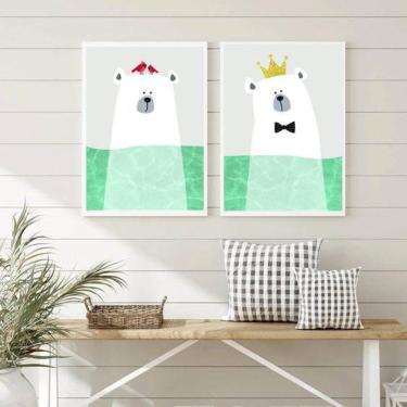 Imagem de Kit 2 Quadros Sea Bear 33X24Cm - Com Vidro Moldura Branca
