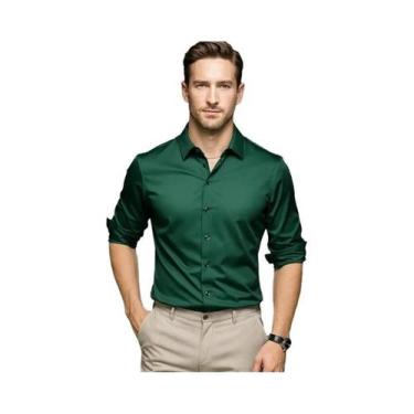Imagem de Camisa Social Masculina Slim Fit De Cetim Manga Longa Cor Sólida Com B
