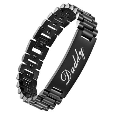 Imagem de Feraco Pulseiras magnéticas de hematita para homens, pulseira de elos de aço de titânio, joia personalizada, presente de aniversário para pai, marido, namorado