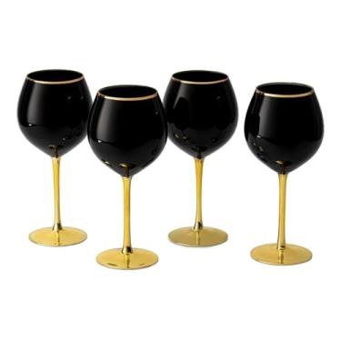 Imagem de Conjunto de 4 taças de vinho pretas com haste dourada 400 ml da The Wine Savant - Taças de vinho com borda dourada, taças de vinho de cor preta, degustação de vinho de luxo aniversário, aniversário de casamento