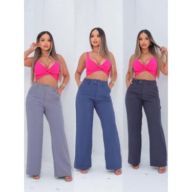 Imagem de Calça Pantalona Alfaiataria Feminina Social Cintura Alta Com bolso na 