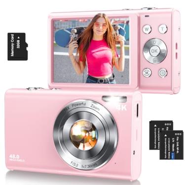 Imagem de Câmera digital, câmera de vlogging 4K com foco automático para fotografia com cartão de 32 GB, câmera digital compacta portátil de 48 MP para adolescentes adultos iniciantes com zoom de 16x