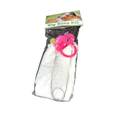 Imagem de Fantasia Kit Bebezão Adulto Fraldão alfinete e chupeta Rosa - Lynx