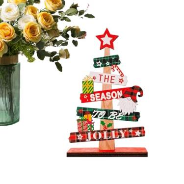 Imagem de Árvore de Natal em formato de alfabeto | Árvore de mesa pequena | Decoração festiva de madeira para atividades, mesa de mesa, festa de reunião em casa, exibição de festival