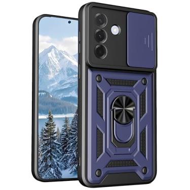 Imagem de CCSmall Capa para Samsung Galaxy A57 com lente de câmera deslizante para homens e meninos, capa durável à prova de choque de grau militar com suporte giratório para Samsung A57 SJ azul
