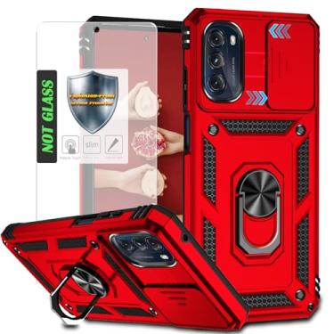 Imagem de AYMECL Capa para Moto G 5G, Motorola Moto G 5G 2022 com 2 peças de filme à prova de explosão, capa protetora para câmera deslizante com suporte magnético para Motorola Moto G 5G 2022, vermelha