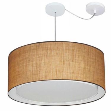 Imagem de Lustre Pendente Cilíndrico Com Desvio De Centro Vivare Md-4311 Cúpula Em Tecido 60x30cm - Bivolt Palha 127/220v