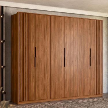 Imagem de Guarda Roupa Casal 6 Portas Com Ripado E 6 Gavetas Atrice Nogueira Touch