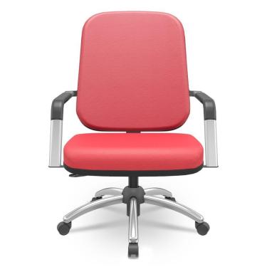 Imagem de Cadeira De Escritório Giratória Com Braço Cromada Magno P03 Vinil Vermelho - Lyam Decor