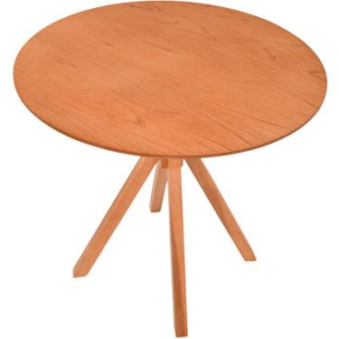 Imagem de Mesa Gourmet Redonda Pequena Em Madeira Maciça Com Tampo Lâminado 90cm Amêndoa