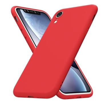 Imagem de uvcoat Capa de silicone para iPhone XR, capa fina de gel de borracha macia para mulheres e meninas, linda capa de telefone TPU fosco com proteção total da câmera, design simples minimalista, vermelho