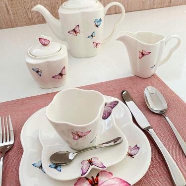 Imagem de Jogo 4 Xícaras De Café Com Pires Borboletas 100ml Wolff