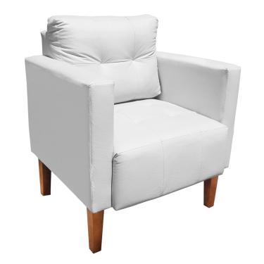 Imagem de Poltrona Sala Decorativa Livia Pé Madeira Castanho Sintético Branco M11 - D'Rossi
