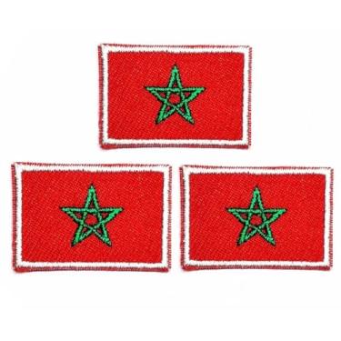 Imagem de Mini bandeira de Marrocos bordado ferro na costura no emblema nacional emblema quadrado bandeira país adesivos para fantasia DIY /0,6 x 1,25 cm 3 peças