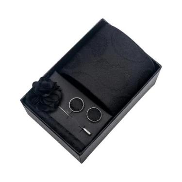 Imagem de Gravata Azul Paisley, Abotoaduras E Broche Em Caixa De 8 Cm  Presente 