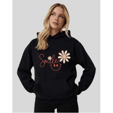 Imagem de Blusa De Frio Feminina Moletom Canguru Smile Flor Casual - MB Sport, P