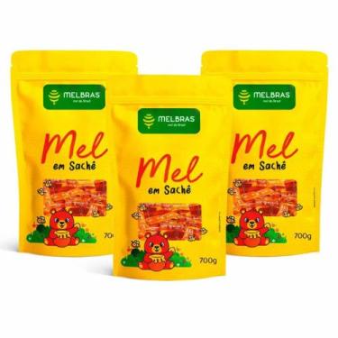 Imagem de Kit 3 pacotes mel em sachê pouch melbras 700g  praticidade e sabor nat