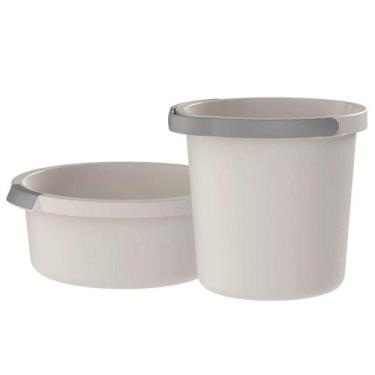 Imagem de Kit Balde e Bacia de Limpeza Flow Bege 5L e 8,5L com Gradação de Litro