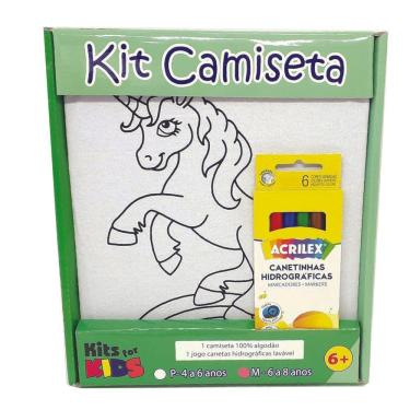 Imagem de Kit Pintura Em Camiseta Unicórnio Tamanho P De 4 A 6 Anos
