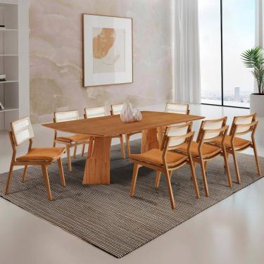 Imagem de Sala de Jantar Mesa Florida 220cm Tampo Laminado Barril e 8 Cadeiras Eva Premium Moderna Mobilia