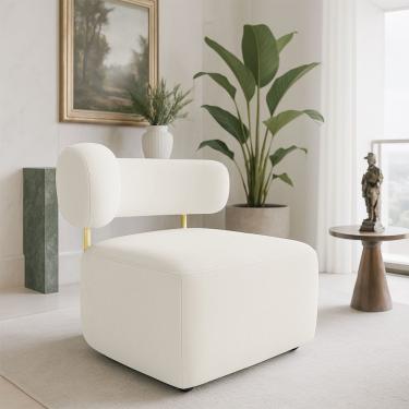 Imagem de Poltrona Decorativa Orgânica Maya Boucle Bege Ferro Dourado - Pallazio