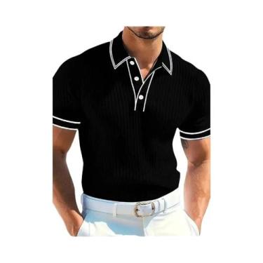 Imagem de Camisa Polo Masculina Slim Fit Listrada De Manga Curta Multicolorida P