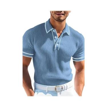 Imagem de Camisa Polo Masculina Slim Fit Listrada De Manga Curta Multicolorida P