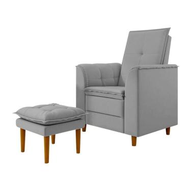 Imagem de Poltrona Amamentação Confortável Com Puff Ivy Veludo Cinza