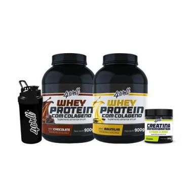 Imagem de Combo 2x Whey Protein - Sabor Chocolate e Baunilha 900g + Creatina 300