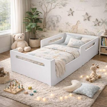 Imagem de Cama Solteiro Montessoriana Baixa Quarto Infantil Segura Para Crianças em Mdf
