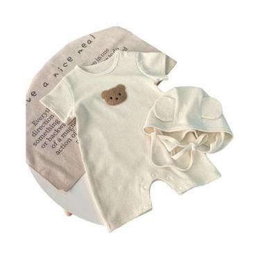 Imagem de Macacão de Algodão Waffle com Chapéu para Bebê - Manga Curta - Verão, 