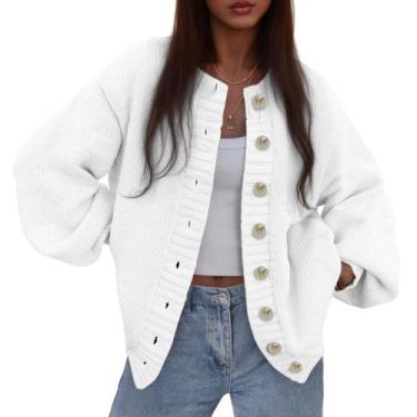 Imagem de Suéter PRETTYGARDEN Cardigan de Punto Grueso para Mujer Blanco XXL