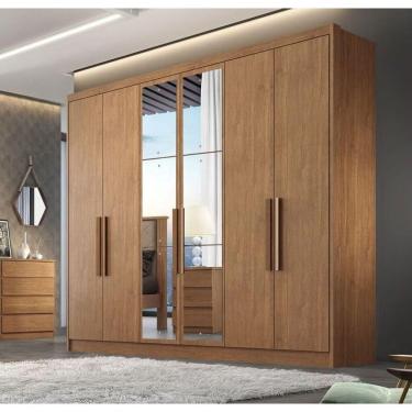 Imagem de Guarda Roupa Casal Com Espelho 6 Portas 8 Gavetas - Linea-cumaru - Móveis Horizonte