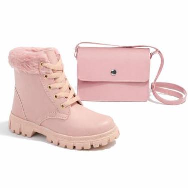 Imagem de Kit infantil meninas bota coturno confortável e bolsa transversal mode