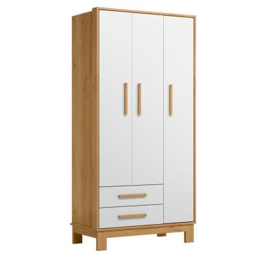 Imagem de Guarda Roupa Solteiro 3 Portas Freijó-Branco 2 Gavetas Slim Q Encanto MDF Qmovi