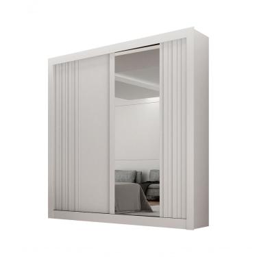 Imagem de Guarda Roupa Solteiro Milano 2 Portas de Correr 2 Gavetas MDF com Espelho Branco Leifer...