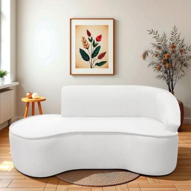 Imagem de Divã Recamier Curvo Sala De Estar Recepção Marrocos 200cm Lado Esquerdo Bouclé Branco