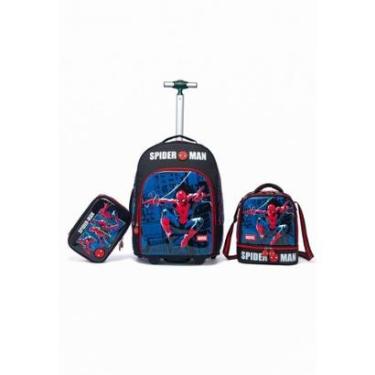 Imagem de Kit Mochila Rodinha Homem Aranha Marvel Escolar Masculino Espaçosa-Masculino