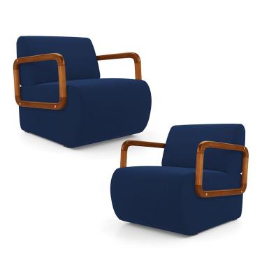 Imagem de Kit 02 Poltronas Decorativas Orgânica Living Kavya Veludo Azul Azul Marinho Desk Design