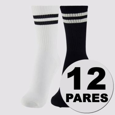 Imagem de Kit de 12 Meias Lupo Sport Algodão Cano Alto Preta e Branca, 37-40