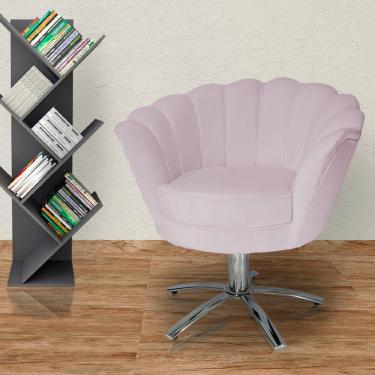 Imagem de Poltrona Estofada Decorativa 1 Lugar Base Giratória de Metal Pétala Suede Rose - LM DECOR