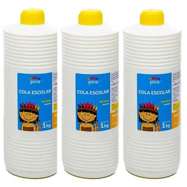 Imagem de Cola Líquida Branca Escolar 1kg 3 Unidades - Pira