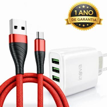 Imagem de Carregador Fonte Bivolt 3 Usb + Cabo 2 Metros Micro Usb V8 - Inova, Fo