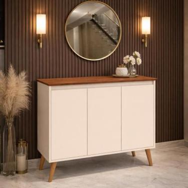 Imagem de Armário Buffet Aparador 3 Portas Estilus Pés Palito Retrô Off white / 