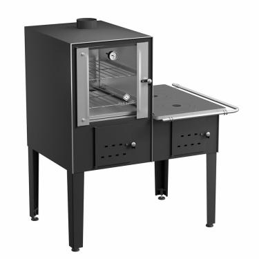 Imagem de Forno Acoplado a Lenha de Bancada Elevare Industrial Nº 01 Direito 140L com Chapa de Ferro Fundido Preto