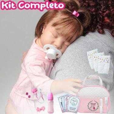 Imagem de Bebê Reborn Dormindo Olhos Fechados Silicone Fio a Fio - Cegonha Rebor