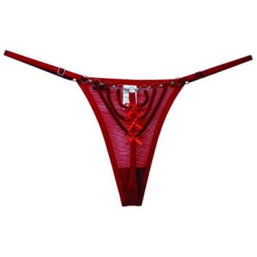 Imagem de Calcinha Tinindo Fio Dental com Transparência e Tiras - LINGERIE SENSU
