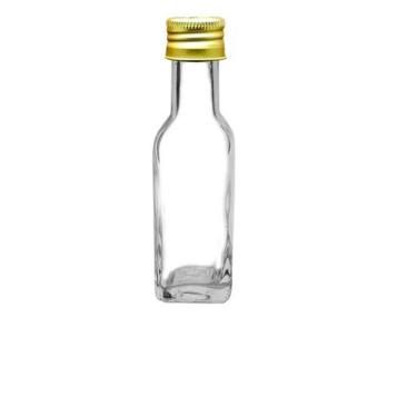 Imagem de 50 Mini Garrafinhas De Vidro 20 ml Quadrada com tampa Dourada - não es