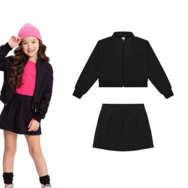 Imagem de Conjunto Infantil Menina Inverno Jaqueta e Saia em Moletom Preto - Ala